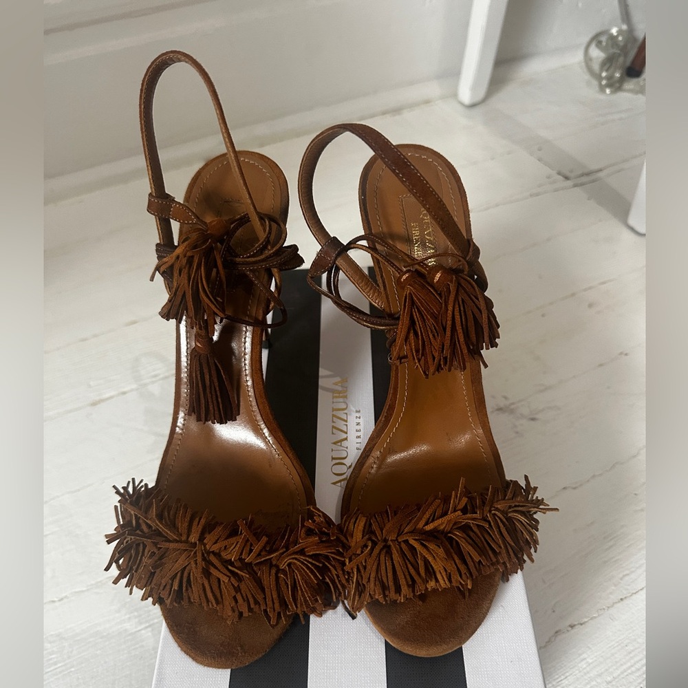Aquazzura Brown Fringe Sandals